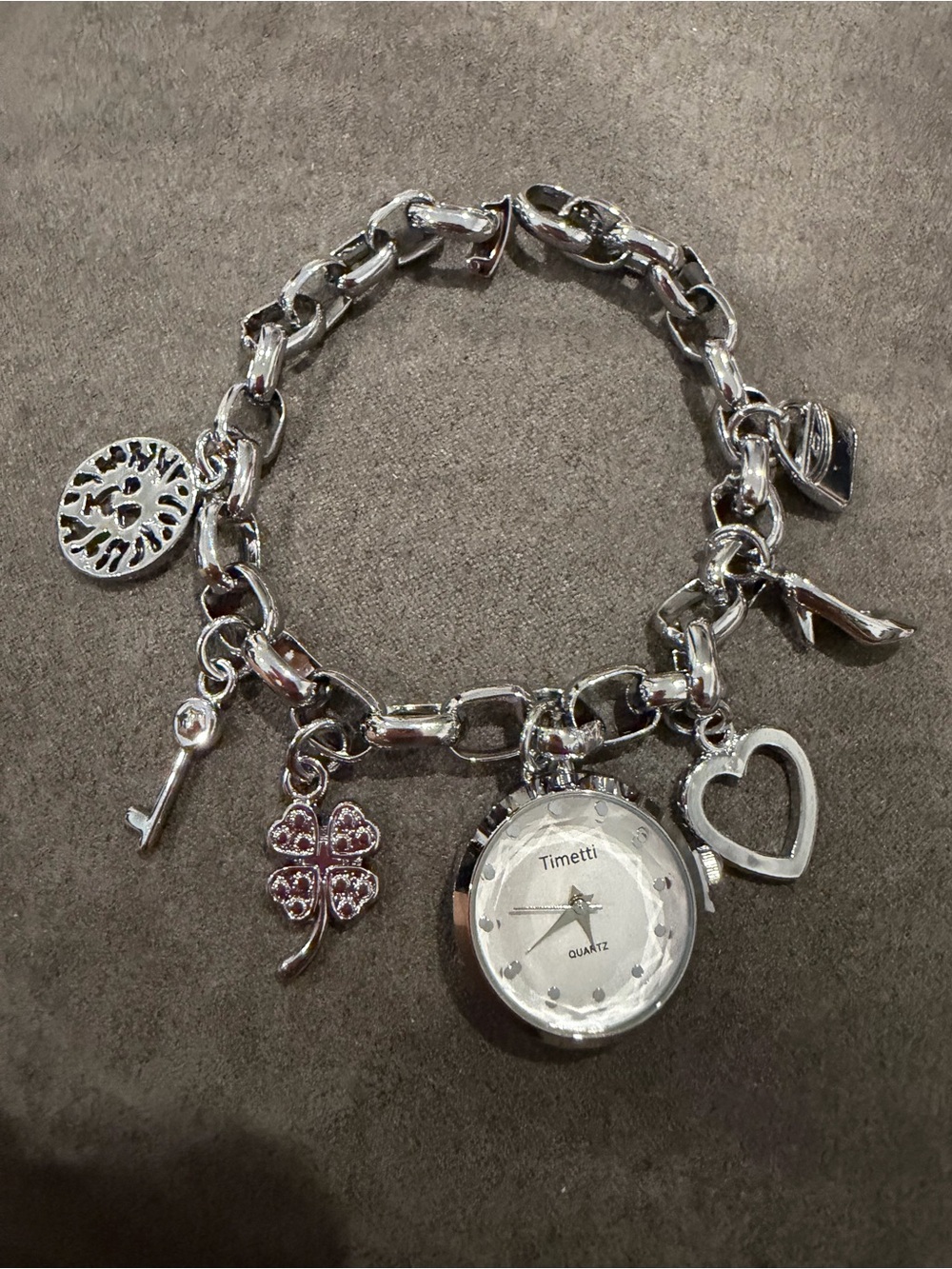 Target Silver Charm Bracelet Watch with Heart, Key & Clover Charms